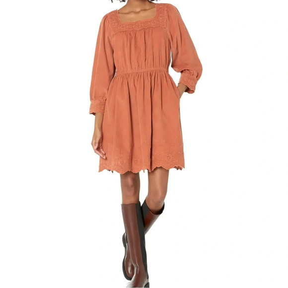 Madewell Embroidered Corduroy Square Neck Relaxed Fit Fall Dress Size XXS - Picture 1 of 12